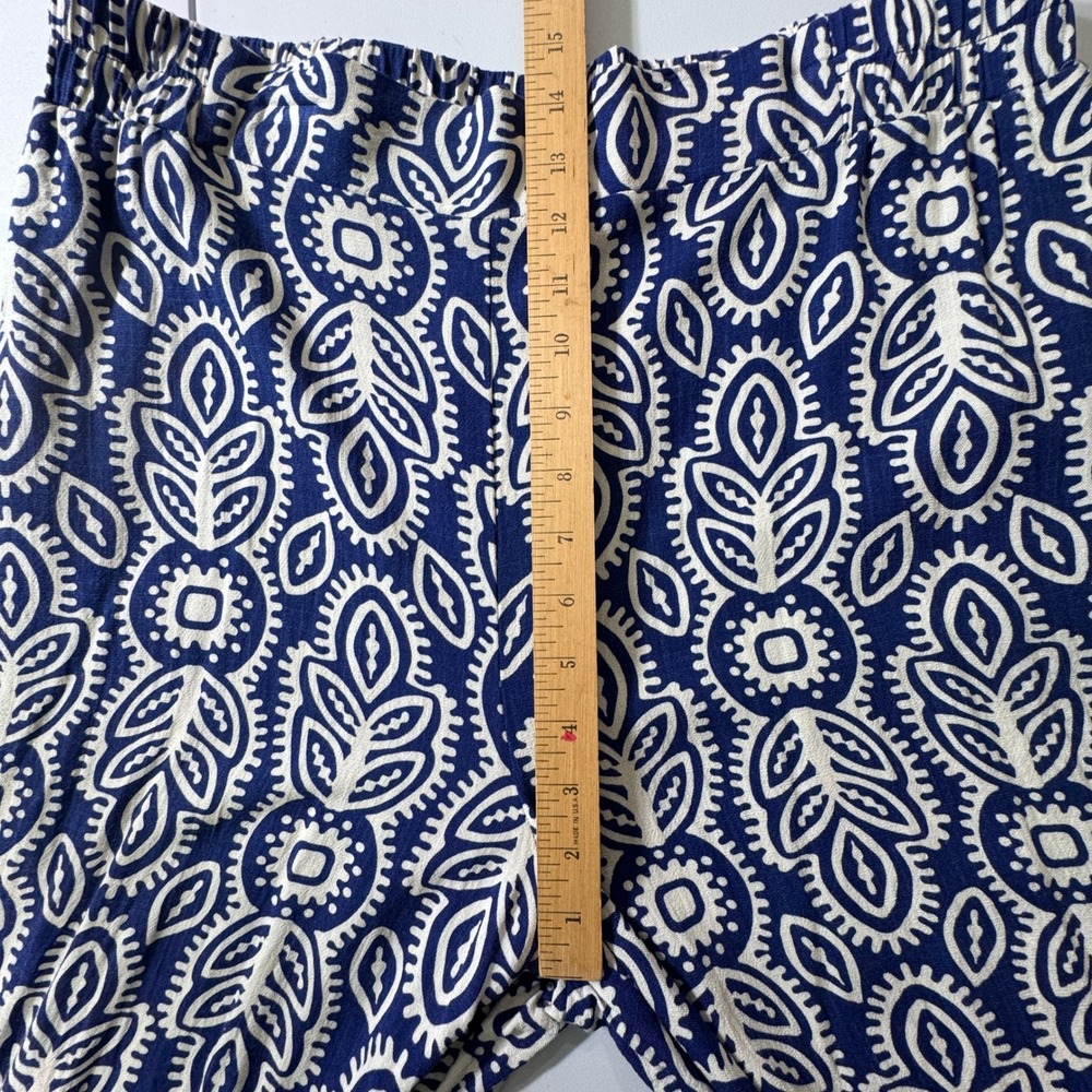 Rose + Olive Resort Blue White Geometric Paisley Wide Leg Palazzo Pants XL - Picture 4 of 16